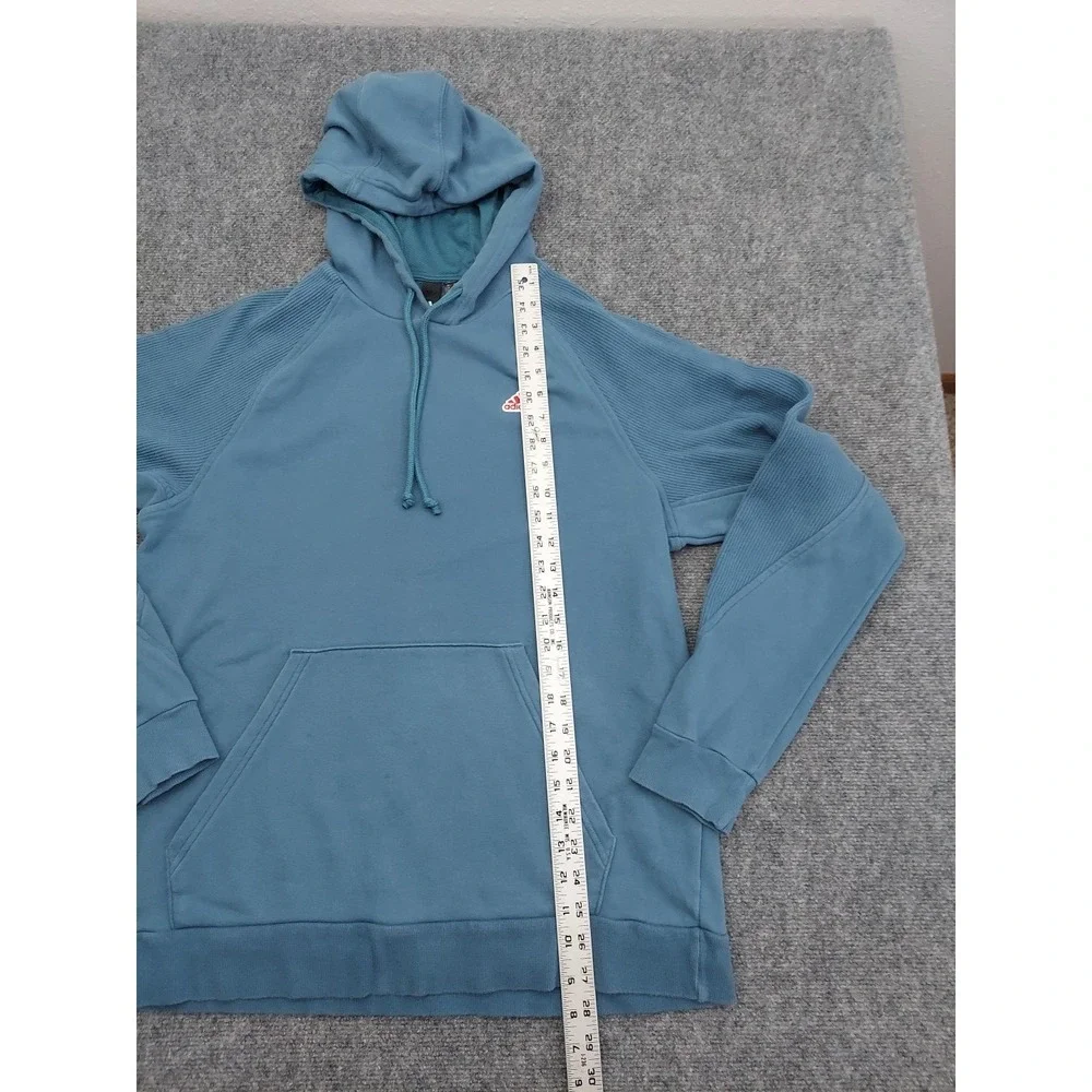 Adidas BTS Rib Hoodie Men Medium Blue Orbit Indigo Logo Kangaroo Pocket Pullover